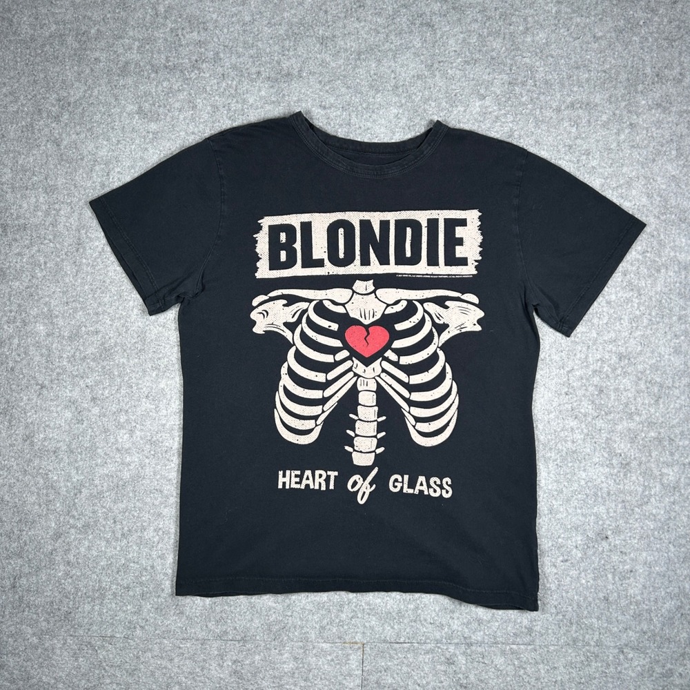 Chaser Blondie T Shirt Women Large Black Heart of Glass Rock Band Skeleton